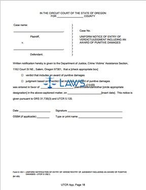 Uniform Notification of Entry of Verdict/Entry of Judgment Including an Award of Punitive Damages