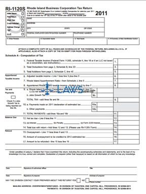 Form RI-1120S Business Corporation Tax Return