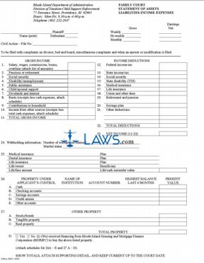 Form Family Court Statement of Assets, Liabilities, Income and Expenses