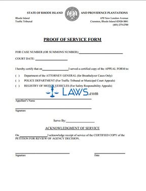 Appeals Proof for Service Form