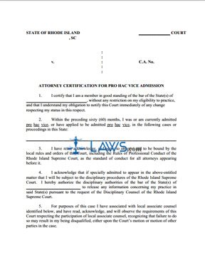 Attorney Certification - Pro Hac Vice