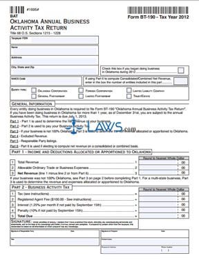 Form BT-190 Oklahoma Annual Business Activity Tax Return