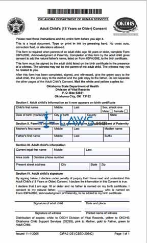 Form 03PA212E Adult Child's Consent Form