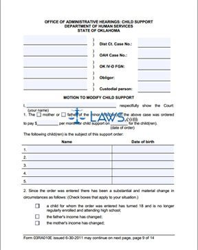 Form 03RA010E Motion to Modify Child Support in Administrative Court Instructions and Forms
