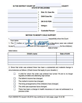Form 03EN017E Motion to Modify Child Support in District Court - Instructions and Forms