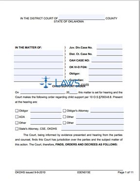 Form 03EN015E Child Support Order