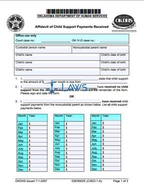 Form 03EN002E Affidavit of Child Support Payments Received