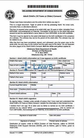 Form 03PA212E Adult Child's (18 Years or Older) Consent