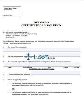 Form SOS FORM 0019-12/01 Certificate of Dissolution 