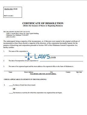 Certificate of Dissolution, before beginning business (profit)