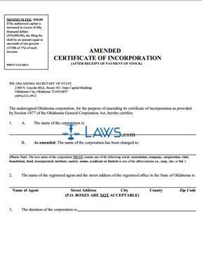 Amended Certificate of Incorporation, after receipt of stock (profit)
