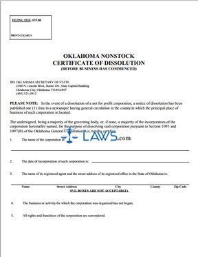 Certificate of Dissolution, before business has begun (nonstock)