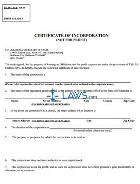 Certificate of Incorporation Forms and Procedures (not for profit)