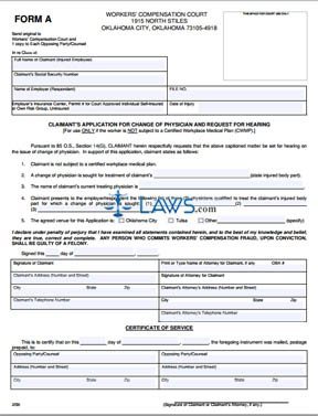 Claimant's Application for Change of Physician and Request for Hearing