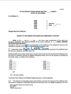 Order to take Minor Children into Emergency Custody