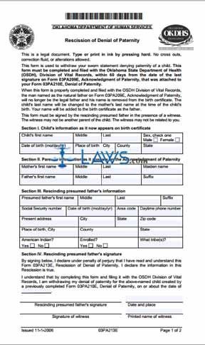 Rescission of Denial of Paternity (Form 03PA213E)
