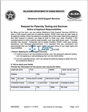 Request for Paternity Testing and Services (Form 03AD020E)