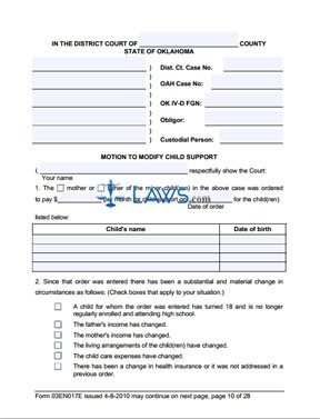 Motion to Modify Child Support in District Court - Instructions and Forms (Form 03EN017E)