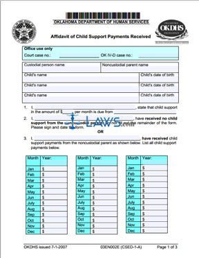 Affidavit of Child Support Payments Received (Form: 03EN002E)