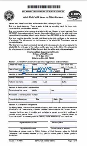 Adult Child's Consent (Form 03PA212E)