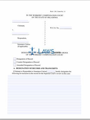   Designation of Record for Review of Orders of the Workers' Compensation Court