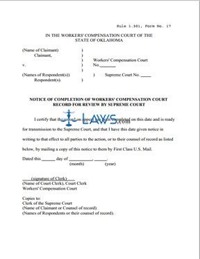   Notice of Completion of Record for Workers' Compensation Court