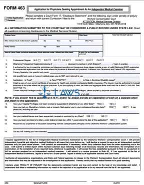 Application for Physicians Seeking Appointment as an Independent Medical Examiner. 2/06