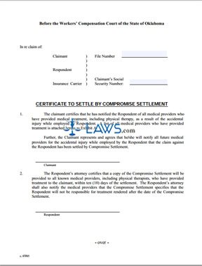 Certificate to Settle by Compromise Settlement. 7/05