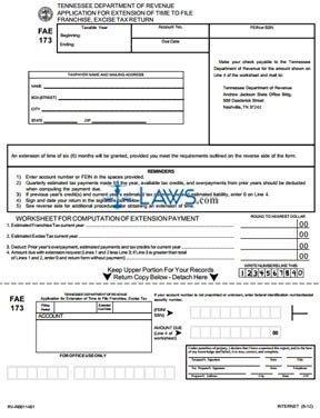 Form FAE 173 Application for Extension of Time to File