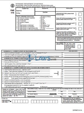 Form FAE 174 Financial Institutions/Real Estate Investment Trust Tax Return 