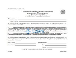 Form Certificate of Exemption for Electric Generating and Distribution Systems