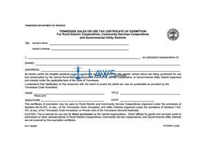 Form Certificate of Exemption for Electric Cooperatives