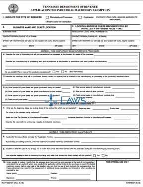 Form Application for Industrial Machinery Exemption