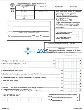 Form BUS 416 Classification 4 Municipal Business Tax Return