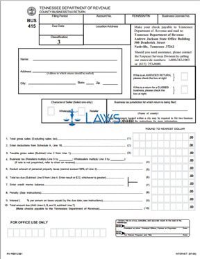 Form BUS 415 Classification 3 County Business Tax Return ...