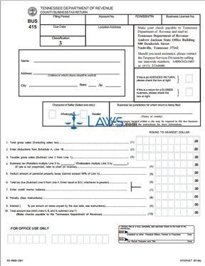 Form BUS 415 Classification 3 County Business Tax Return