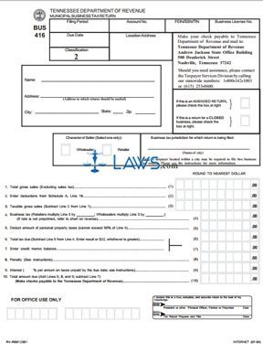 Form BUS 416 Classification 2 Municipal Business Tax Return