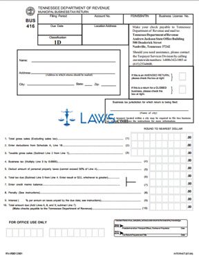 Form BUS 416 Classification 1D Municipal Business Tax Return