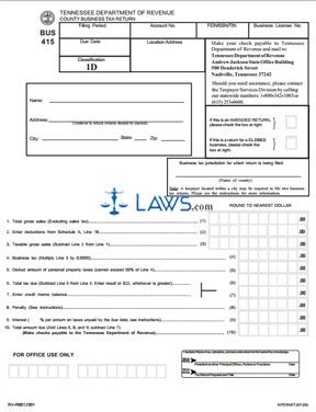 Form BUS 415 Classification 1D County Business Tax Return