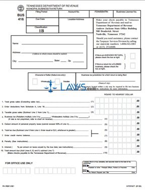 Form BUS 416 Classification 1B Municipal Business Tax Return