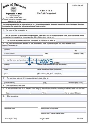 Form TN Corporation Charter 