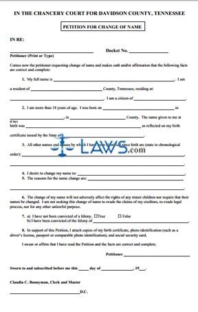 Form Petition for Name Change (Tennessee)