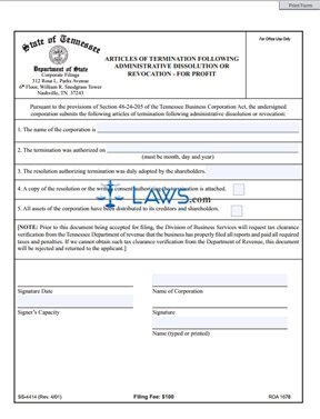 Form SS-4414 Articles of Termination Following Administrative Dissolution or Revocation 