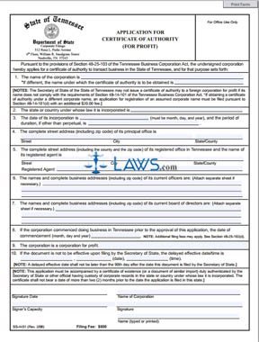 Form SS-4431 Application for Certificate of Authority 