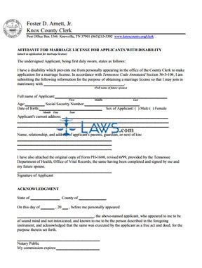 Form Marriage License for Applicants with Disability