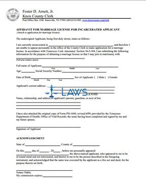 Form Marriage License for Incarcerated Applicant