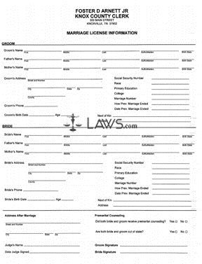 Form Application for Marriage License