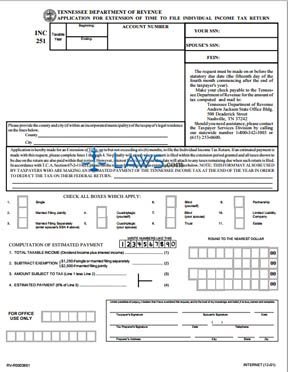 Form INC 251 Application for Extension of Time to File 