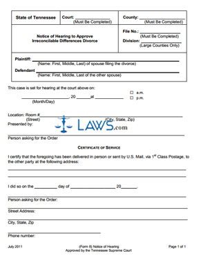 Form 8 Notice of Hearing to Approve Irreconcilable Differences Divorce
