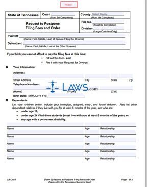 Form 3 Request to Postpone Filing Fees and Order